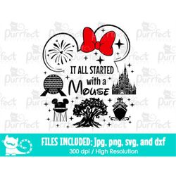 It All Started With A Mouse Girl SVG, Family World Parks Cruise Trip, Digital Cut Files svg dxf png jpg, Printable Clipa