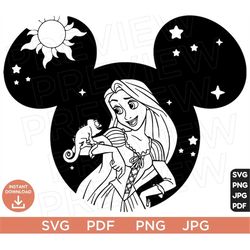 Rapunzel SVG, Tangled SVG Disneyland Ears SVG, Princess Svg Vector Svg Png Jpg Pdf format instant download, Cut file Cri