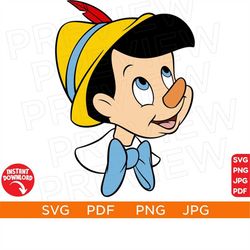 Vector Pinocchio SVG Disneyland Ears Pinocchio Disneyworld movie wood doll real boy Svg clipart SVG Cut file Cricut Silh
