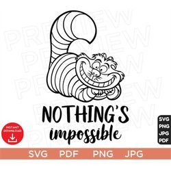 Nothing's impossible svg, Cheshire Cat Alices Adventures in Wonderland SVG Disneyland Ears svg png clipart SVG, Cut file
