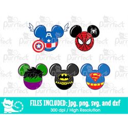 Superheroes Mouse Heads Bundle SVG, Digital Cut Files in svg, dxf, png and jpg, Printable Clipart