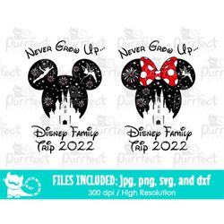 BUNDLE Never Grow Up Mouse Family Trip 2022 SVG, Family Vacation Trip Shirt Design, Digital Cut Files svg dxf png jpg, P