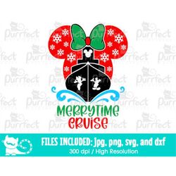 Merrytime Cruise Christmas Mouse Girl SVG, Family Vacation Cruise Trip Shirt, Digital Cut Files svg dxf jpeg png, Printa