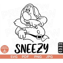 Snow White and the Seven Dwarfs SVG, Sneezy dwarf Svg , Disneyland Ears Clipart Svg clipart SVG, Cut file Cricut, Silhou