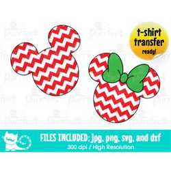 Mouse Christmas Red Chevron Design Pattern SVG, Digital Cut Files in svg, dxf, png and jpg, Printable Clipart