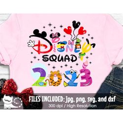 Mouse Squad 2023 SVG, Family Girls Birthday Squad Shirt Design, Digital Cut Files svg dxf png jpg, Printable Clipart, In