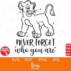 Never Forget Who You Are The Lion King SVG , Simba, Disneyland Ears Clipart Svg clipart SVG, Cut file Cricut, Silhouette