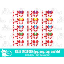 Christmas Mouse Candy Cane SVG, Ho Ho Ho SVG, Digital Cut Files in svg, dxf, png and jpg, Printable Clipart, Instant Dow