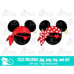Mouse Cute Pirate Red SVG, Digital Cut Files in svg, dxf, png and jpg, Printable Clipart