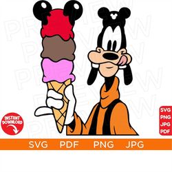 Goofy Ice Cream Vector Svg, Goofy Ears SVG Mouse Disneyland snacks ears svg clipart SVG cut file layered by color, Silho