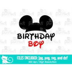 Mouse Ear Hat Birthday Boy SVG, Cute Mouse Shirt Cut File, Digital Cut Files in svg, dxf, png and jpg, Printable Clipart