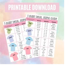printable htv sizing chart | cricut cheat sheet decal size guide | printable t-shirt decal sizing guide pdf file