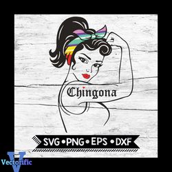 Chingona SVG, Rosie the Riveter svg, lgbt pride girl svg, Rainbow bandana cut file for Cricut, Silhouette