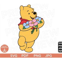 Winnie Pooh Flowers SVG PNG, Pooh Svg, Bear Svg clipart disneyland ears Svg Cut file Cricut, Silhouette
