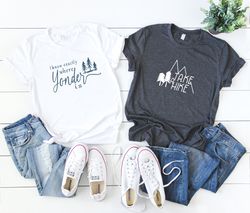 Hiking t-shirt outdoor theme shirt soft tee navy and white take a hike I know exactly where yonder is summer tee county