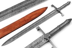 custom handmade full damascus steel handmade swords with leather sheath hand forged swords hunting gift outing mk6115m