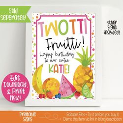 Twotti Fruitti Favor Tag, Two-tti Fruitti, Fruit Birthday Party Decorations, Fruit Party Favors, Fruit Favor Label, Girl