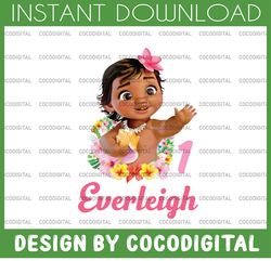 Personalized Name And Ages, Moana Birthday Girl PNG Digital File Birthday Girl Moana family Baby Girl Png Moana Princess