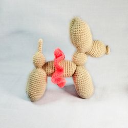 Balloon dog toy Decorative figurine Stuffed animal toy Crochet beige dog in a skirt toy