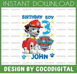 Personalized Name And Ages, Paw Patrol Chase Birthday Png, Birthday Boy Paw Patrol Birthday Png Family Birthday Raglan K