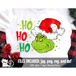 Ho Ho Ho Grinch Santa Hat SVG, Christmas Grinch Face, Funny Grinch Family Shirt, Digital Cut Files svg dxf jpeg png, Ins