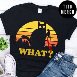 Cat What Funny Black Cat with knife vintage T-Shirt