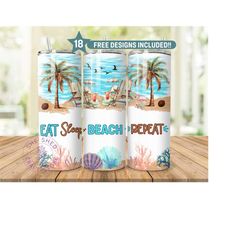 beach tumbler wrap seamless tumbler template quote eat sleep beach repeat sublimation designs downloads - summer skinny