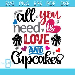 All You Need is Love and Cupcakes Svg, Valentine Svg, Cupcakes Svg, Need Svg