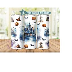 Haunted House Halloween 20 oz Tumbler Wrap, Digital Download PNG, Sublimination Design, Straight Tumbler Wrap