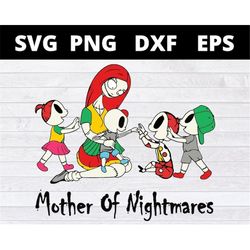 Mother Of Nightmares Sally with 3 Girls and 2 boys svg Halloween svg Christmas svg files for cricut