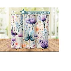 Floral Tumbler Wrap, Butterfly Wrap, Nature Scenic Wrap, Digital Download PNG, Sublimination Design, Straight Tumbler Wr