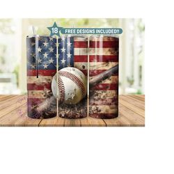 Grunge American Flag Baseball 20 oz Tumbler Wrap, Patriotic Wrap, Digital Download PNG, Sublimination Design, Straight T
