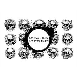 FLORAL SKULL SVG, Floral Skull Svg Cut Files For Cricut, Floral Skull Clipart, Floral Skull Vector