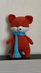 knitted toys - little fox. knitted animal, amigurumi fox, knitted animal toy, knitted fox in a scarf