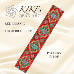 Bead loom pattern Red mosaic oriental inspired LOOM bracelet pattern design in PDF instant download
