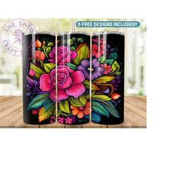 3D Floral umbler Wrap PNG Tumbler Design Sublimation Designs Downloads - Skinny 20oz - Pink and Purple Floral PNG Wrap