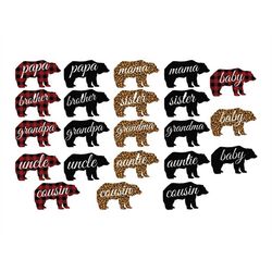 BEAR FAMILY SVG, Bear Family Clipart, Mama Bear Svg, Papa Bear Svg, Leopard pattern Svg, Buffalo Plaid Svg