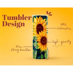 Sunflower tumbler, tumbler design, sublimation tumbler, 20oz sublimation tumbler, png download