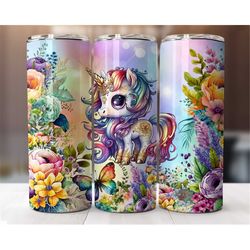 Rainbow Unicorn Floral 20 oz Tumbler Wrap Sublimation Design