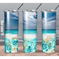 Beach Summer Ocean And Flowers Tumbler 20oz Wrap PNG Download