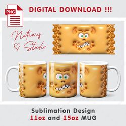 Funny 3D Inflated Puffy Monster Pattern - 11oz 15oz MUG - Digital Mug Wrap