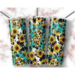 Sunflowers Cowhide Turquoise Glitter 20 oz Western Tumbler Wrap