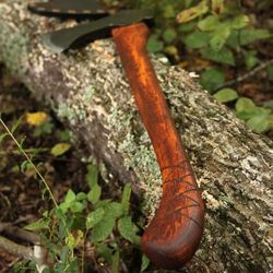 KR Handmade Multi-functional Axe for camping throwing,Wood Splitting Axe 15" curved Ash wood handle w strong grip