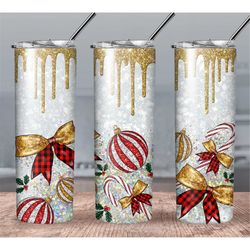 Gold And Red Christmas Glitter 20oz Tumbler Wrap PNG Download