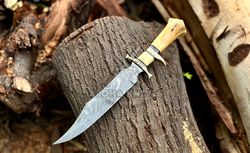 Handmade Damascus Steel Hunting Knife With Bone handle