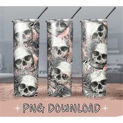 Skulls 20oz Skinny Tumbler Wrap Design PNG Instant Download