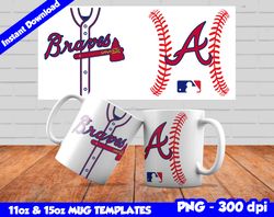 Braves Mug Design Png, Sublimate Mug Template, Braves Mug Wrap, Sublimate Baseball Design Png, Instant Download