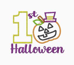 halloween embroidery design, applique pumpkin design, holiday embroidery design, first halloween embroidery design