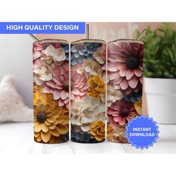 3D Tumbler Wrap Pink White Sunflowers Flowers Seamless 20 oz Skinny Tumbler Sublimation Design Tumbler Wrap Png Instant