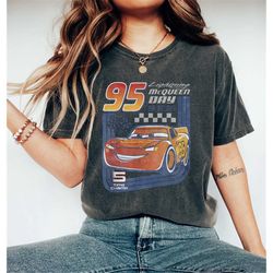 Disney Pixar Cars Lightning McQueen Trading Card Vintage Race Shirt, Disney Trip, Unisex T-shirt Family Birthday Gift Ad